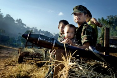 Karen family: a Karen soldier with his children