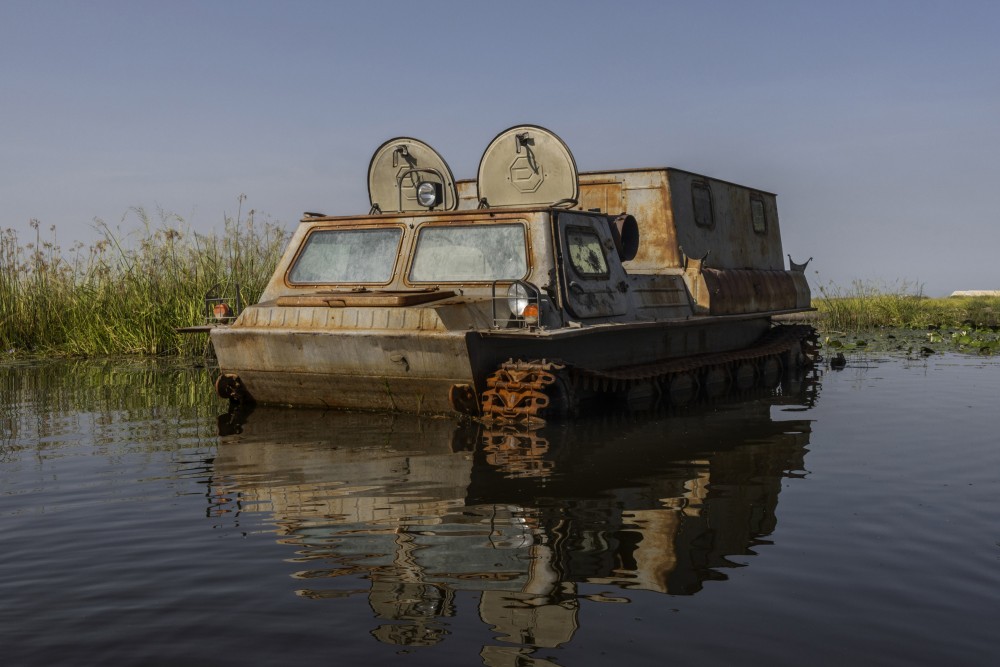 An armored vehicle submerged by flood waters in Mayendit, Unity state, South Sudan, November 23, 2022. South Sudan, the world's youngest country plagued by politic-ethnic violence and chronic instability since its independence from Sudan in 2011, is experiencing massive floods for the fourth consecutive year, reaching its highest level of destruction in 2022.