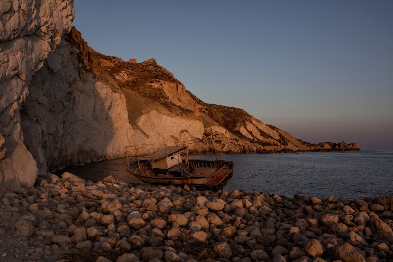 An abandoned boat on the beach of Palma di Montechiaro, close to Agrigento, Sicily (Italy), on August 21, 2020. The boat, coming from the african coasts, was used by migrants to reach Italy.